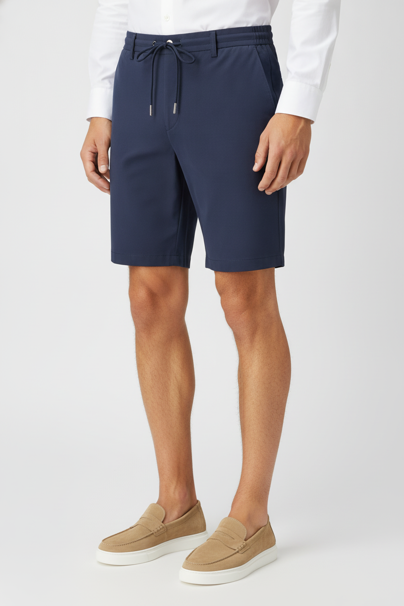 Korte Broek Navy "Finn" - Flexx, model driekwart aanzicht De Heerenkamer Utrecht