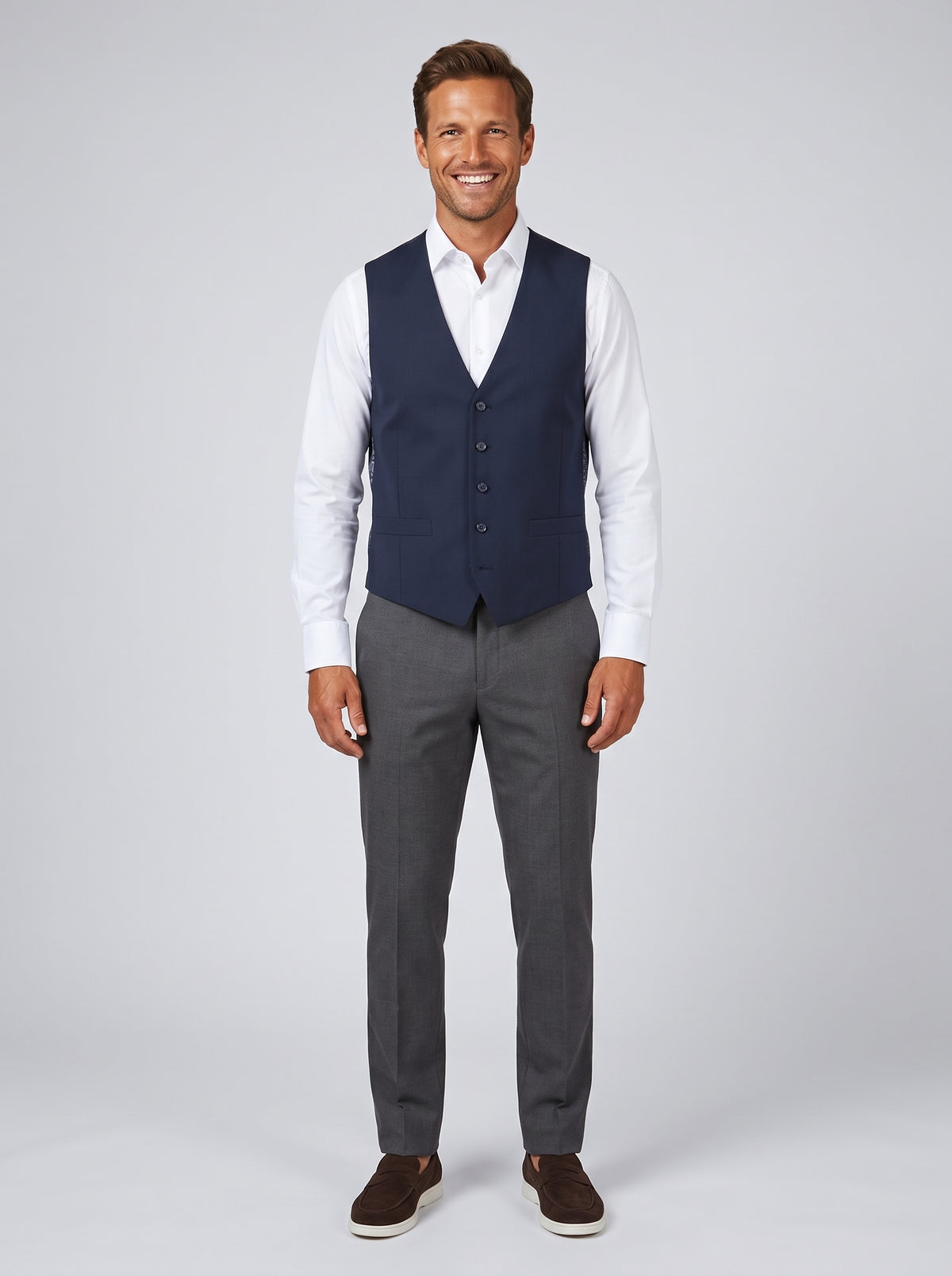 Gilet Navy Donkerblauw Mix and Match - Mister Steven, model vooraanzicht De Heerenkamer Utrecht
