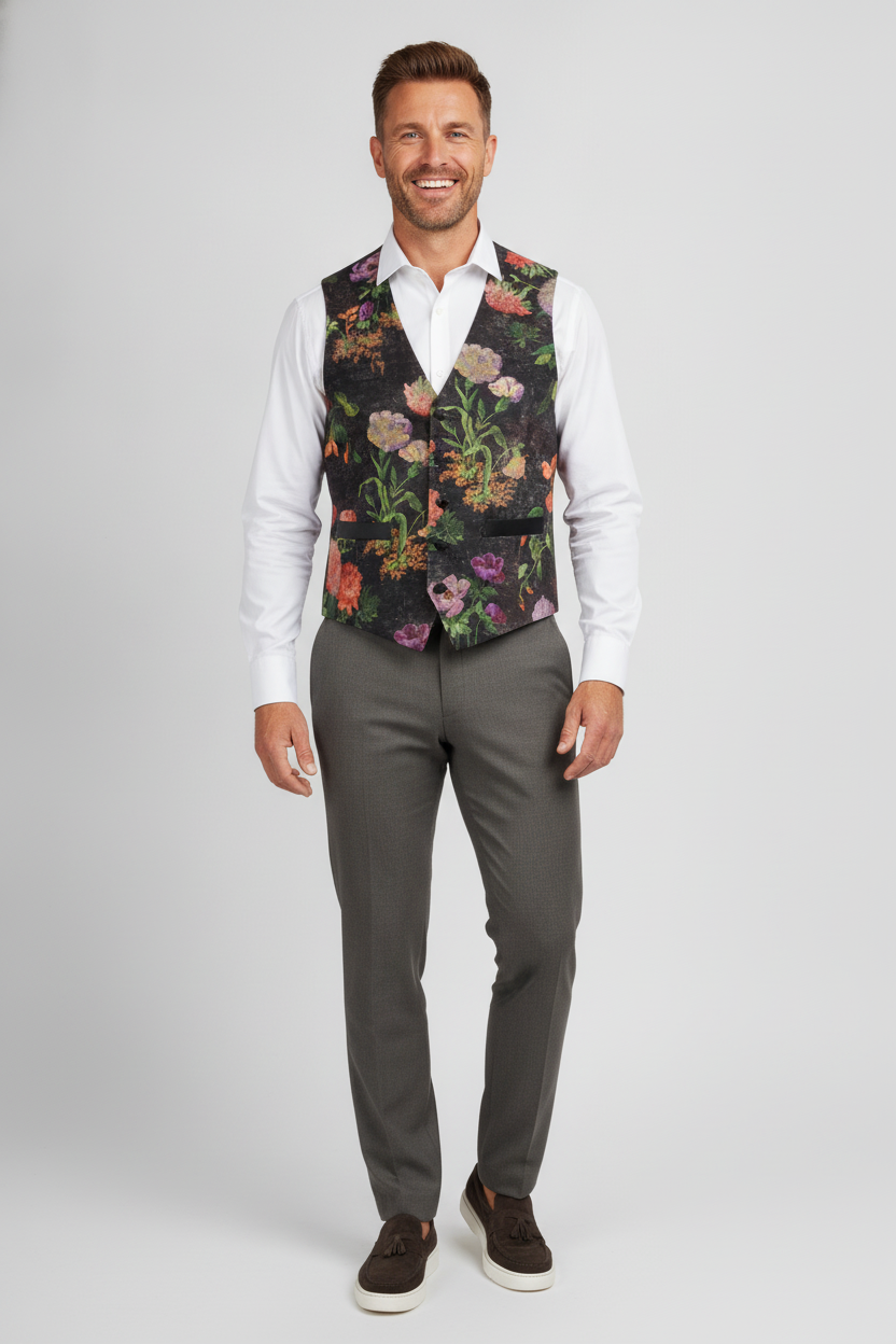 Gilet Black "Napels" - Mister Steven, model vooraanzicht De Heerenkamer Utrecht