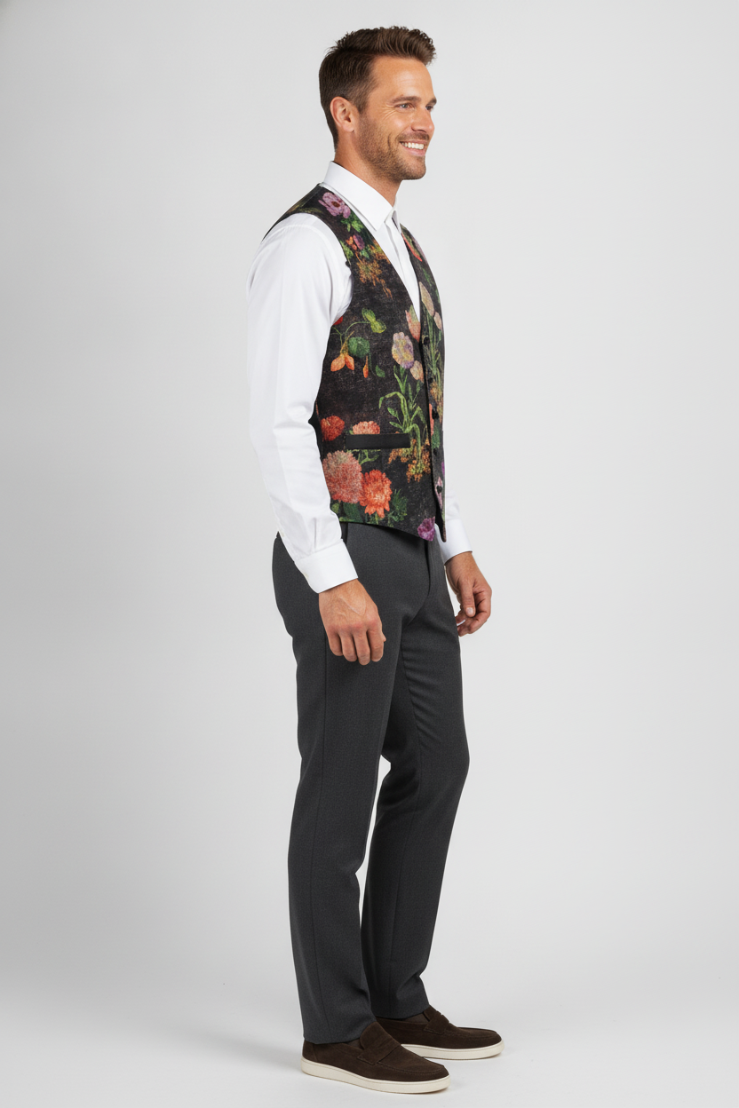 Gilet Black "Napels" - Mister Steven, model zijaanzicht De Heerenkamer Utrecht