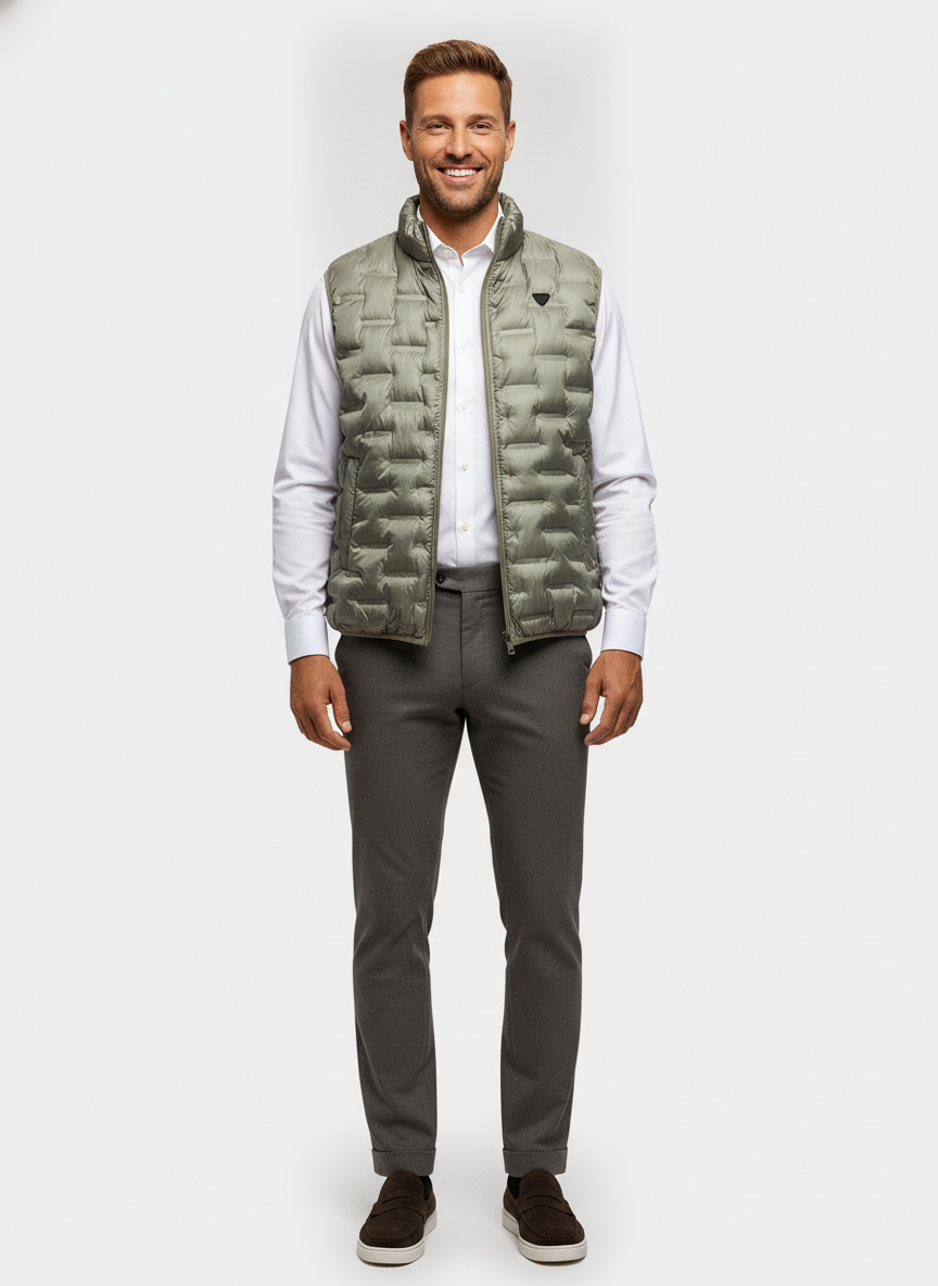 Bodywarmer Light Green "Folke" - Flexx, model vooraanzicht De Heerenkamer Utrecht