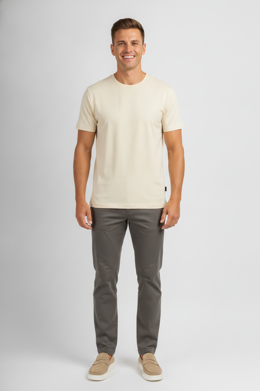 T-shirt Cream "Kare" - Flexx, model vooraanzicht De Heerenkamer Utrecht