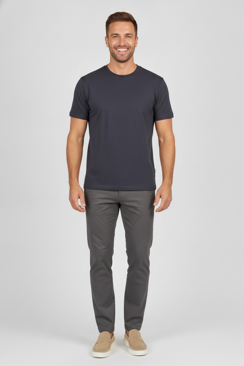 T-shirt Dark Navy "Kare" - Flexx, model vooraanzicht De Heerenkamer Utrecht