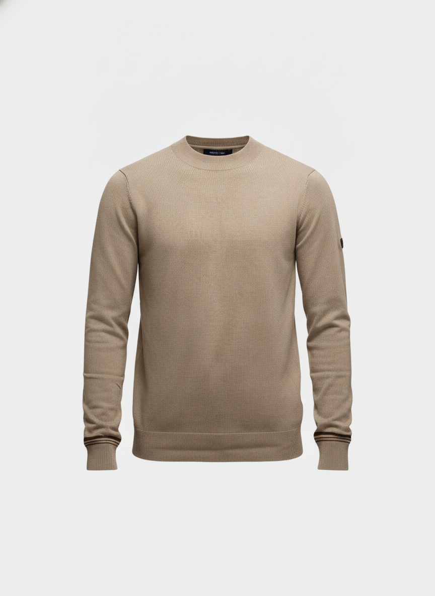 Trui Sand-Dark Brown Col "Eero" - Flexx, productfoto witte achtergrond De Heerenkamer
