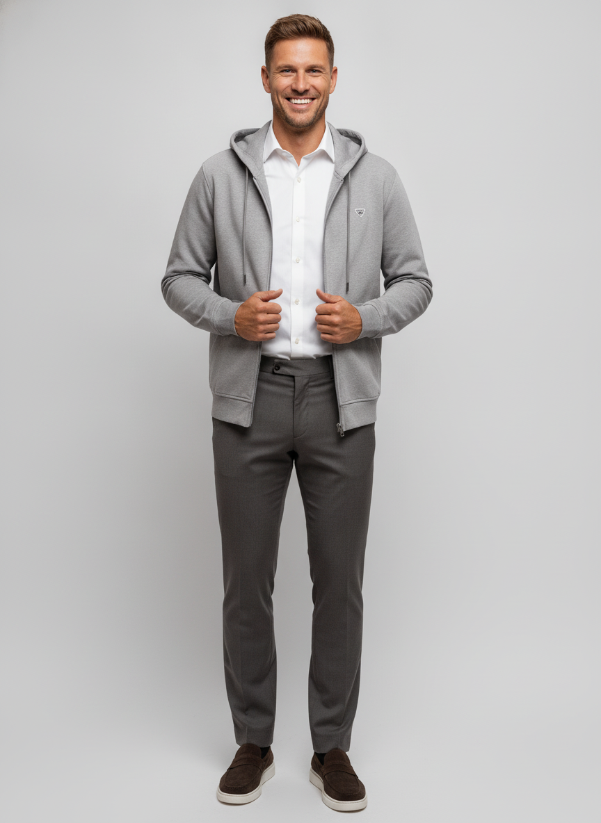 Hoodie Light Grey "Thane" - Flexx, model vooraanzicht De Heerenkamer Utrecht