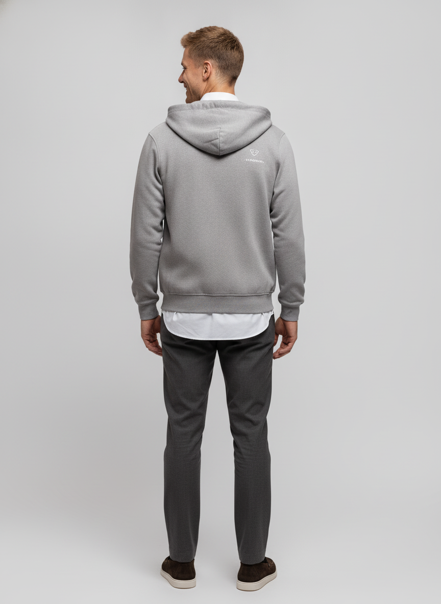 Hoodie Light Grey "Thane" - Flexx, model achteraanzicht De Heerenkamer Utrecht