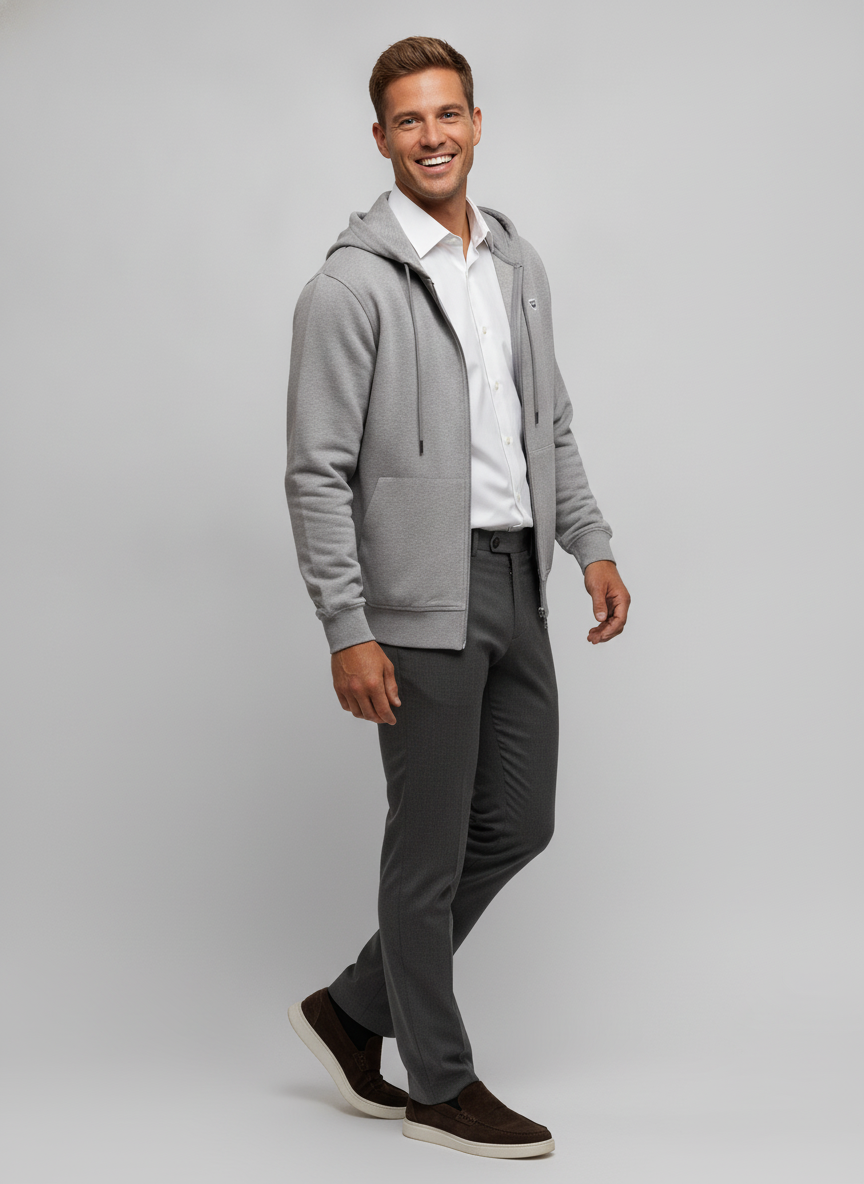 Hoodie Light Grey "Thane" - Flexx, model driekwart aanzicht De Heerenkamer Utrecht