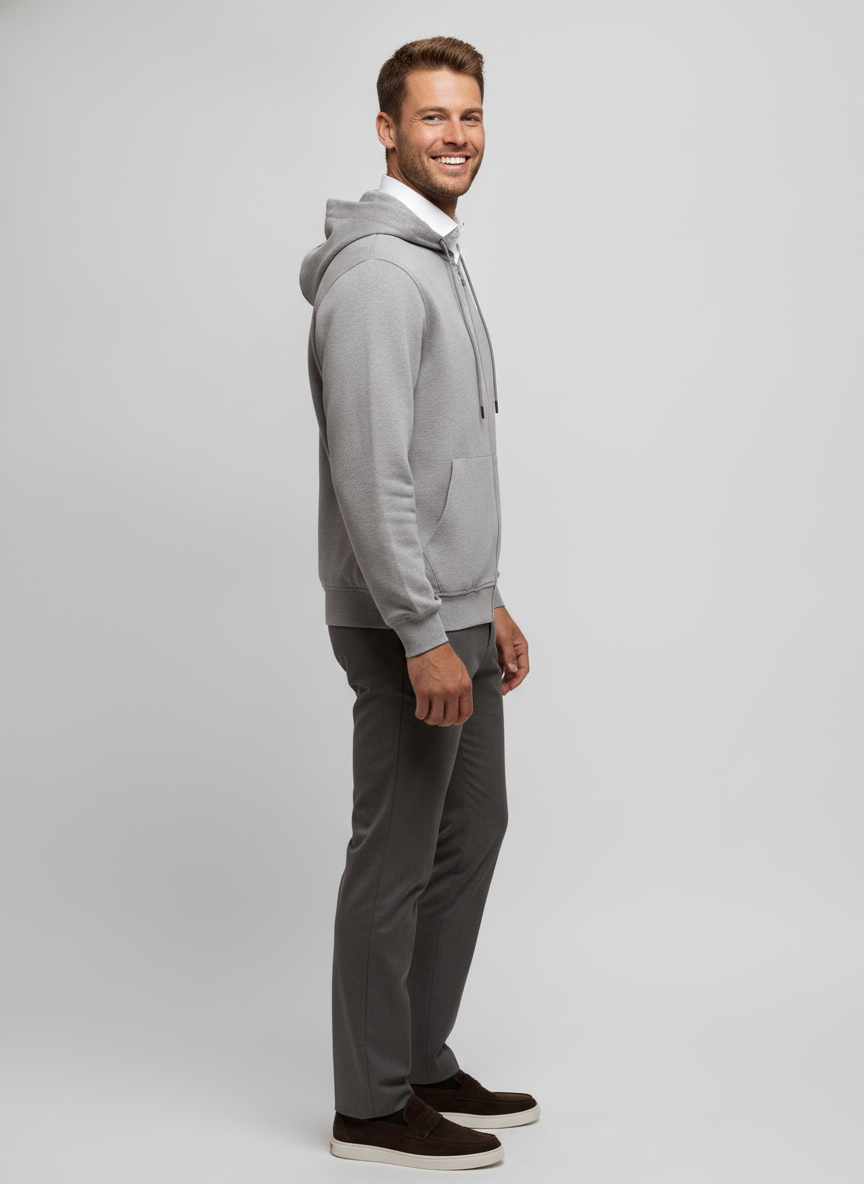 Hoodie Light Grey "Thane" - Flexx, model zijaanzicht De Heerenkamer Utrecht