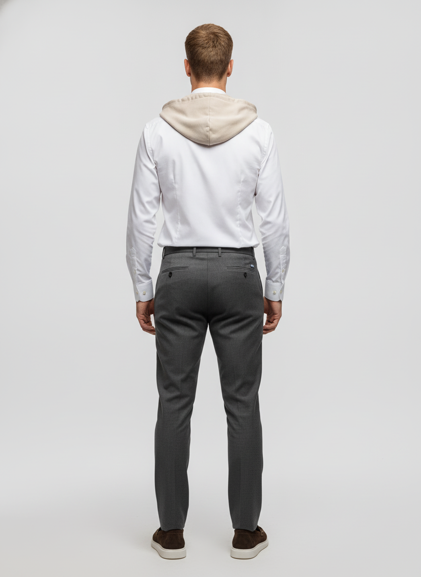 Hoodie Sand "Thane" - Flexx, model achteraanzicht De Heerenkamer Utrecht