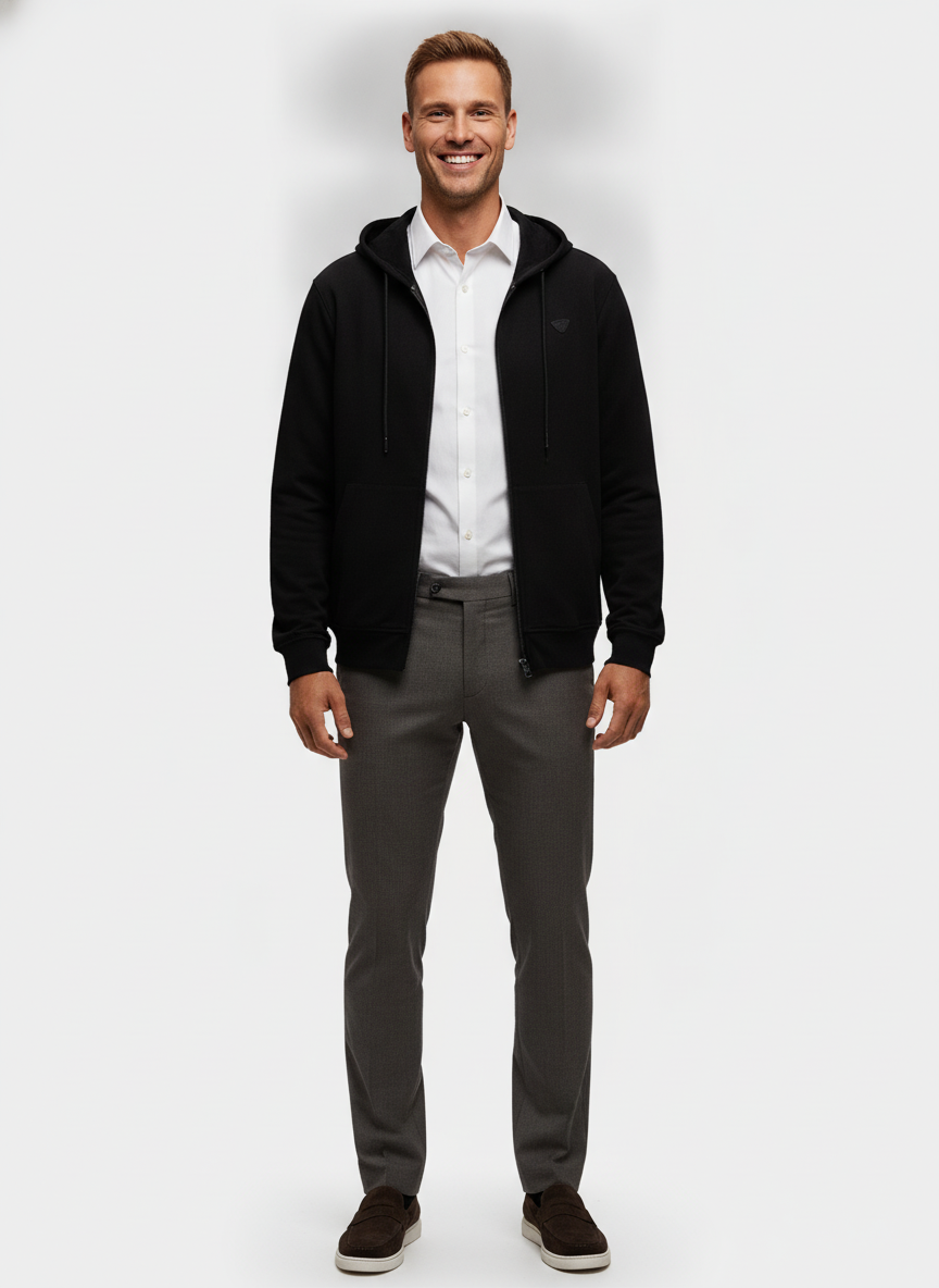 Hoodie Black "Thane" - Flexx, model vooraanzicht De Heerenkamer Utrecht