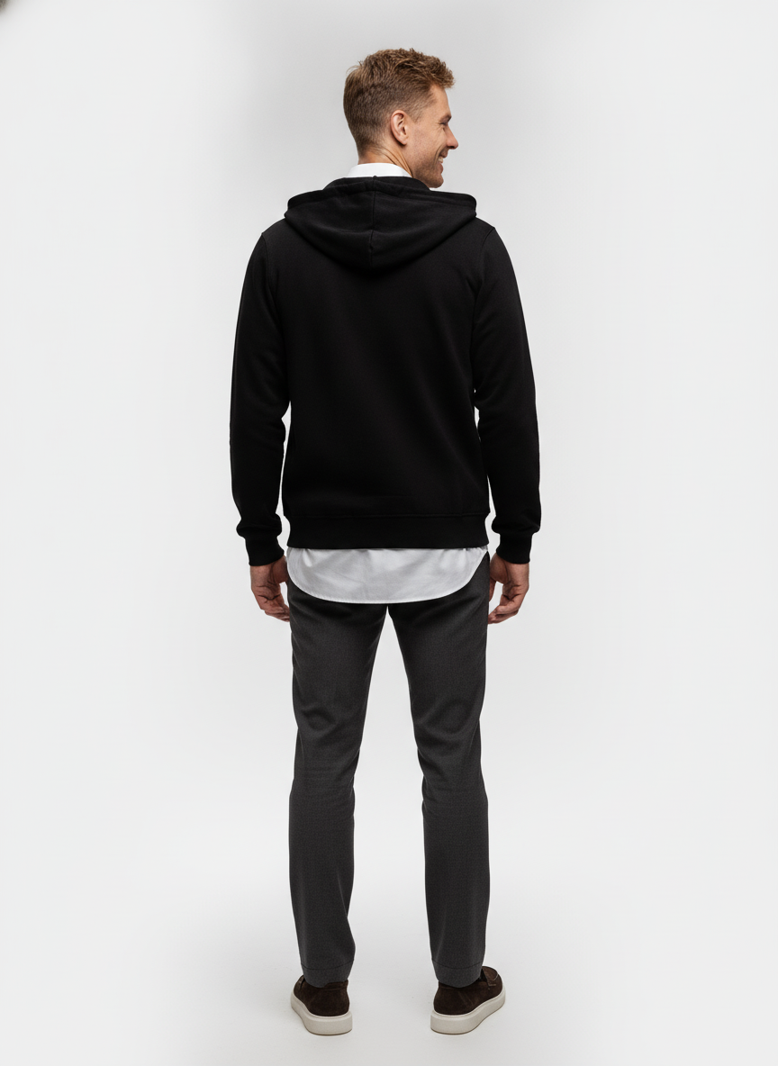 Hoodie Black "Thane" - Flexx, model achteraanzicht De Heerenkamer Utrecht