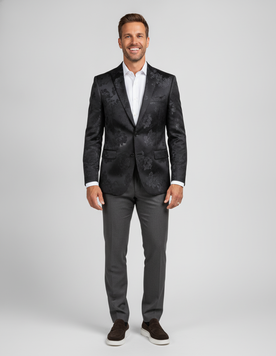 Colbert Paisley Print Black - Mister Steven, model vooraanzicht De Heerenkamer Utrecht