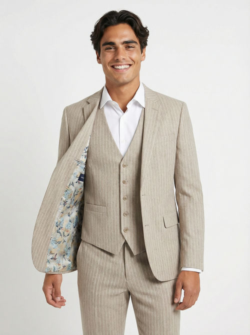 3-delig pak Beige 10mm Pinstripe closeup