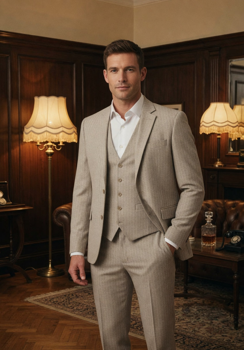3-delig pak Beige 10mm Pinstripe Chicago