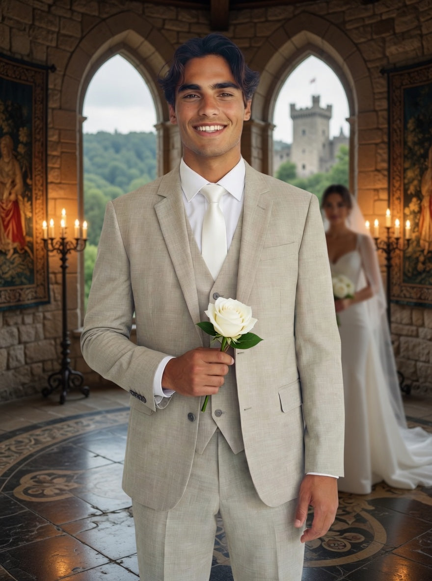 3-piece suit Beige Sharkskin