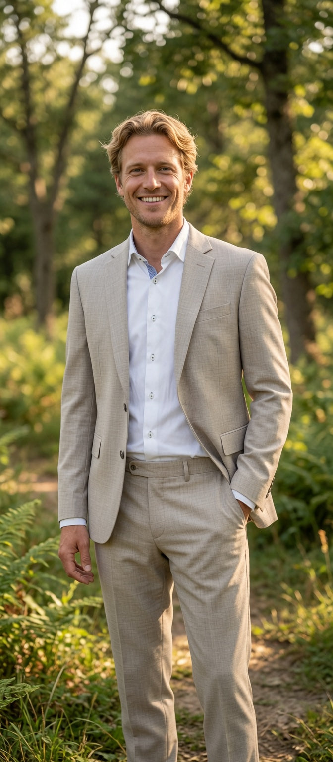 3-delig Pak Mid Beige Sharkskin - Mister Steven