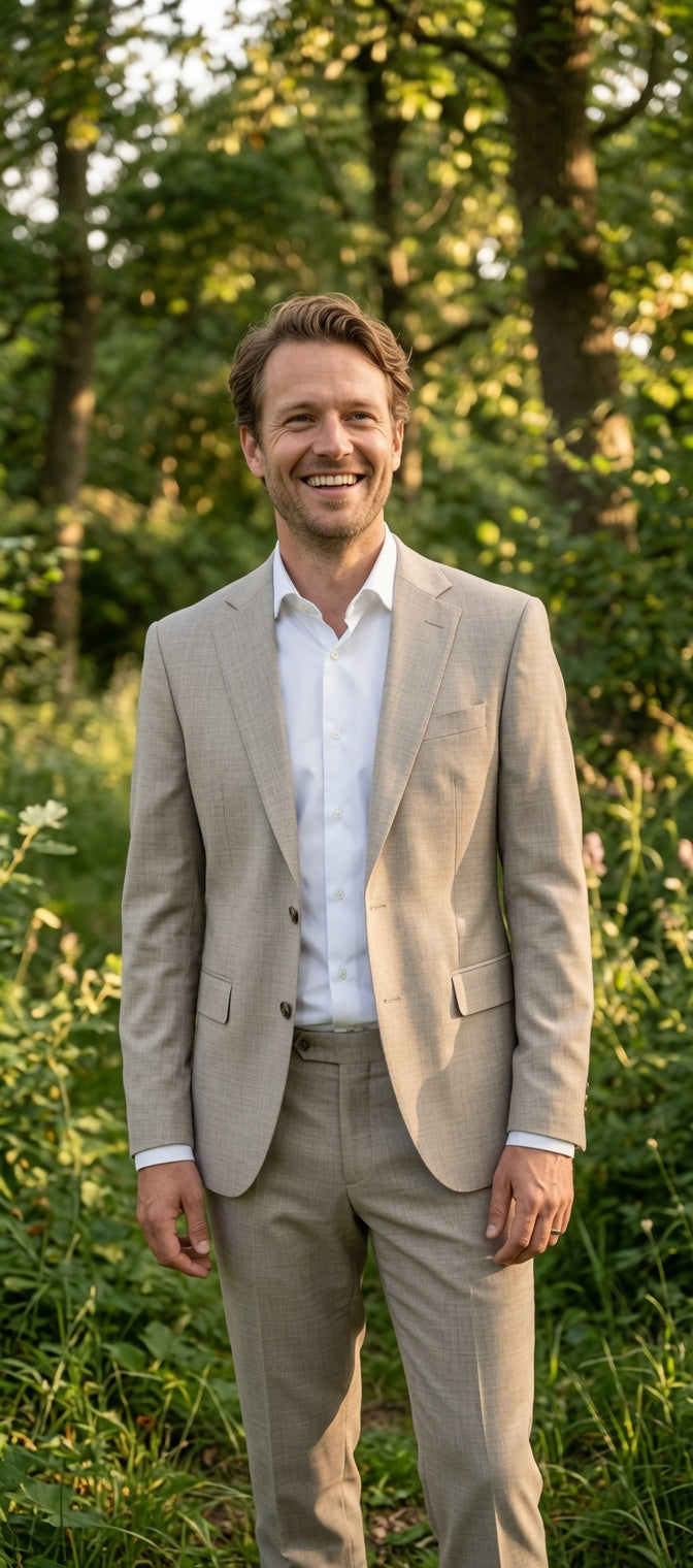 2-delig Pak Mid Beige Sharkskin - Mister Steven
