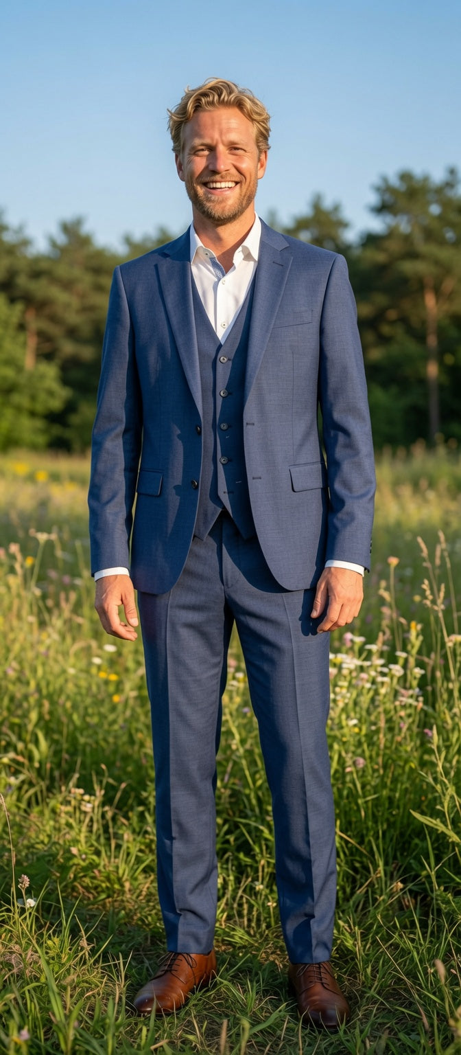 3-delig Pak Light Navy Sharkskin - Mister Steven