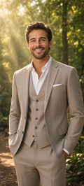 3-delig Pak Mid Beige Sharkskin - Mister Steven