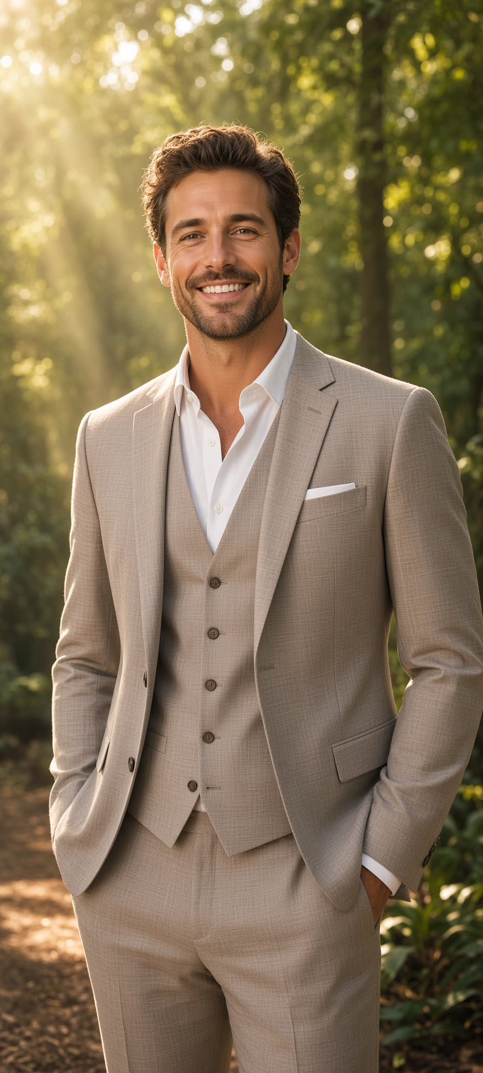 3-delig Pak Mid Beige Sharkskin - Mister Steven