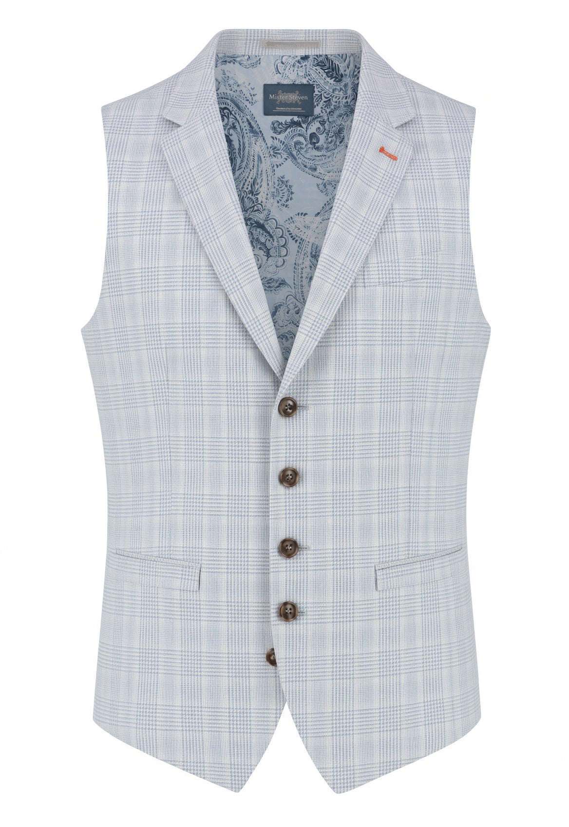 Gilet Geruit Cream Light Blue "Turin" - Mister Steven
