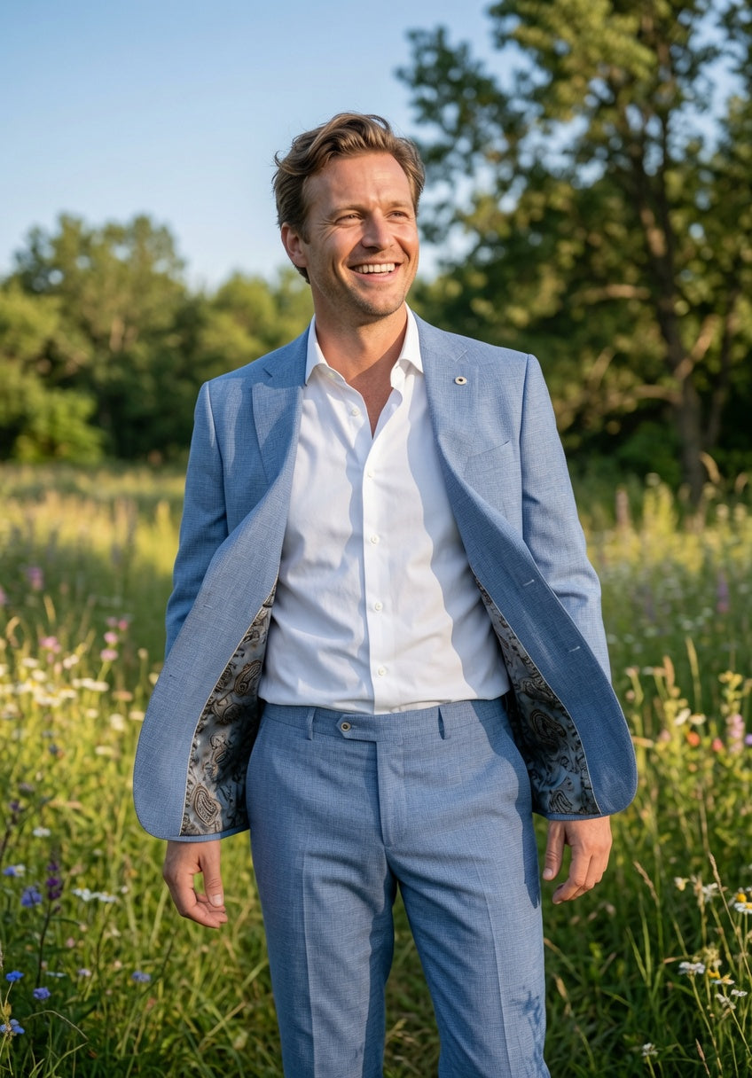 2-delig Pak Geruit Mid Blue White - Mister Steven