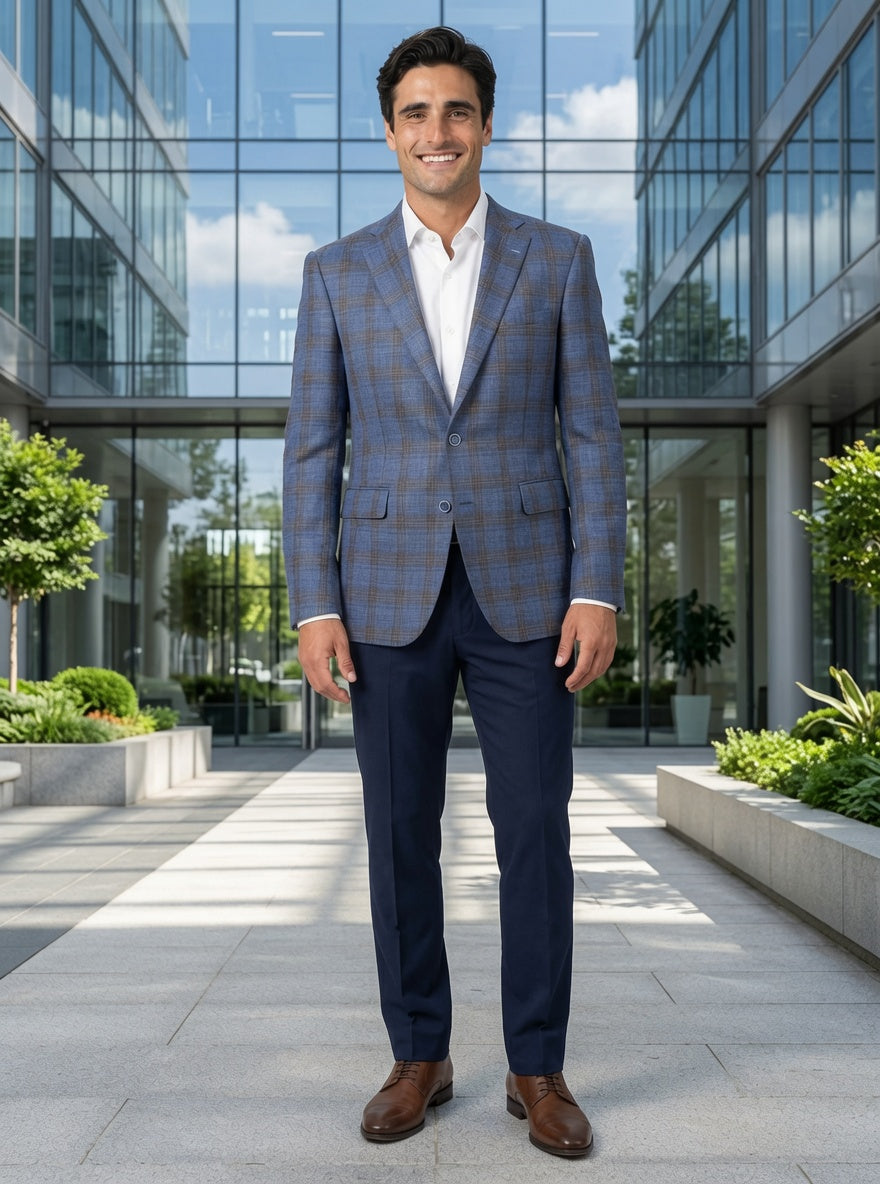 Colbert Mid Blue Brown Checkered - Grenoble