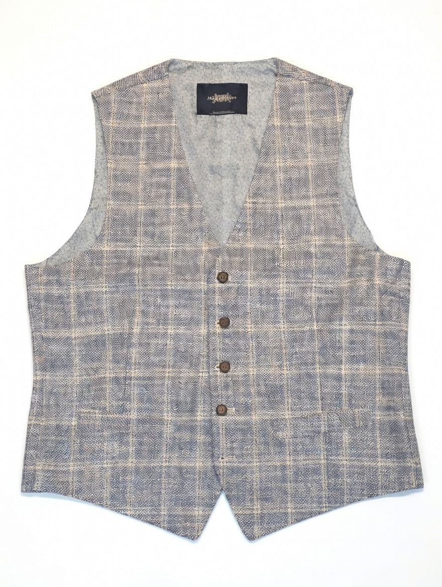 Gilet Blue White Knitted Checkered