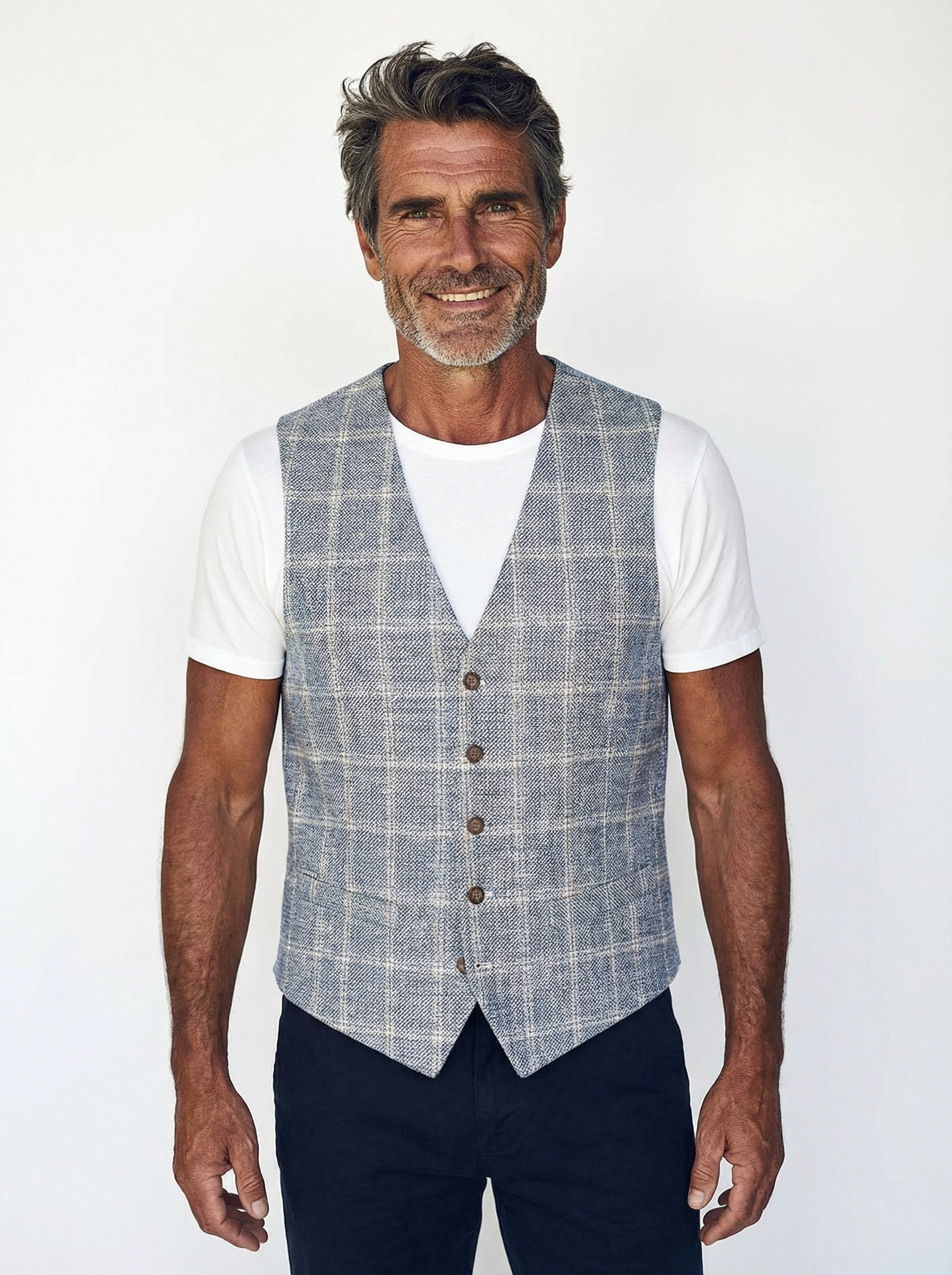 Gilet Blue White Knitted Checkered
