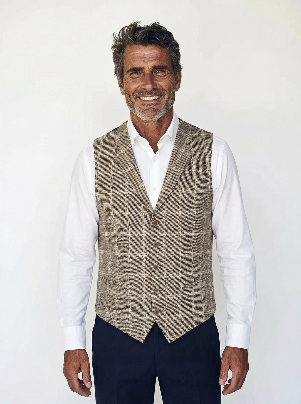Gilet met kraag Sand Checkered