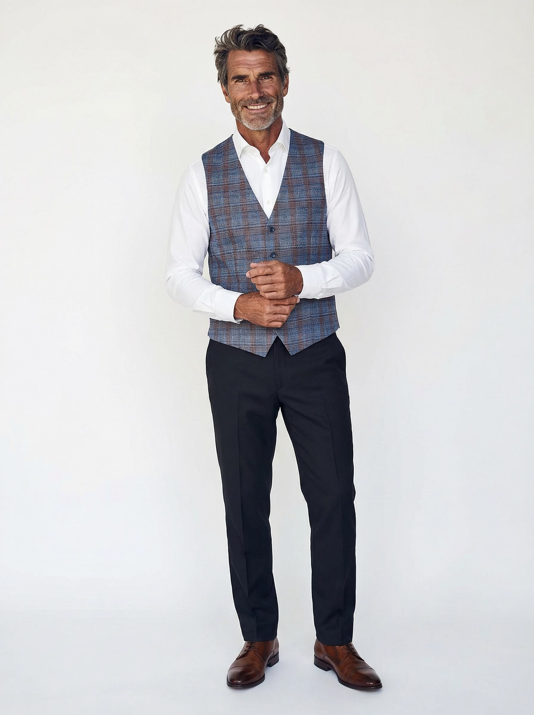 Gilet Mid Blue Brown Checkered