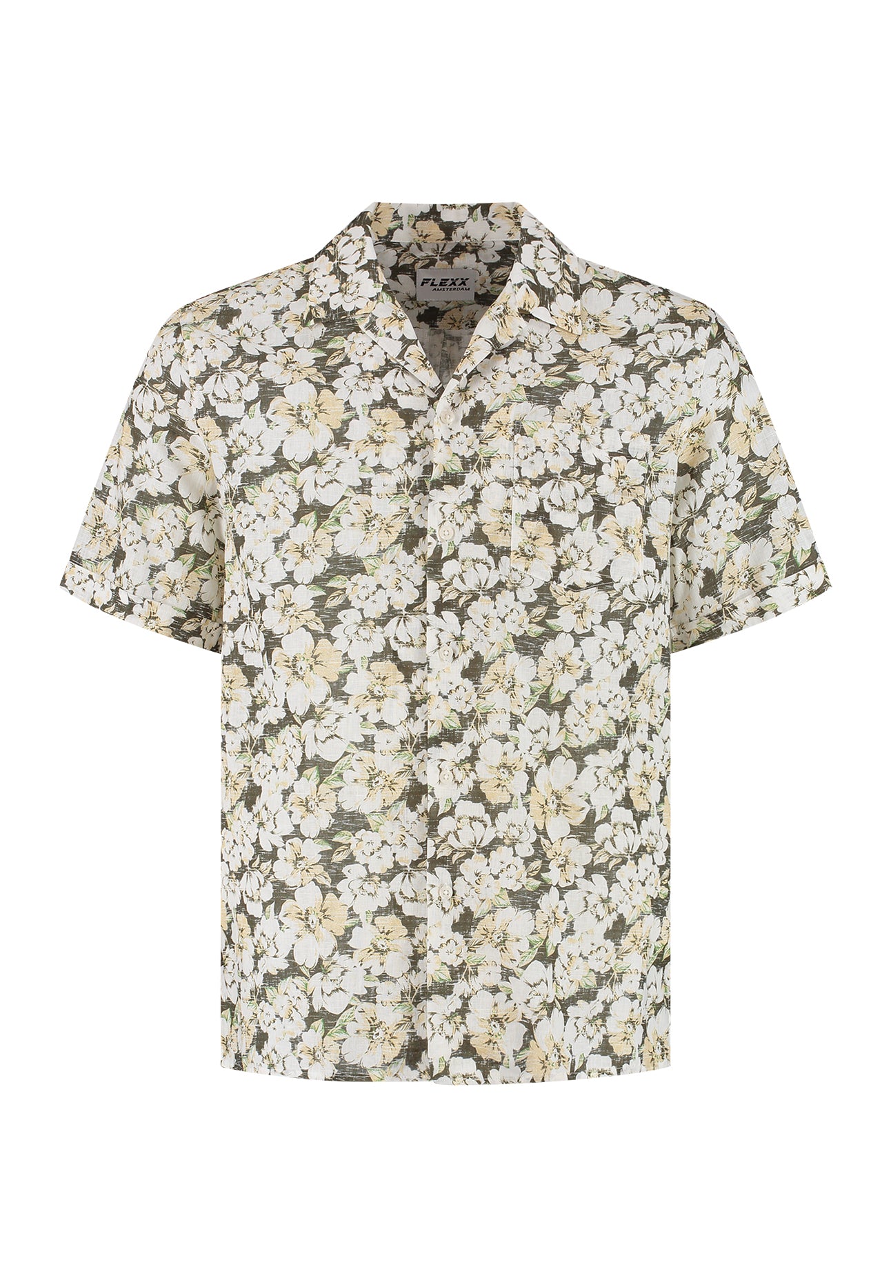 Shirt Cosmo Green Flowers — Flexx Amsterdam — bloemenprint korte mouw heren — Mister Steven Utrecht